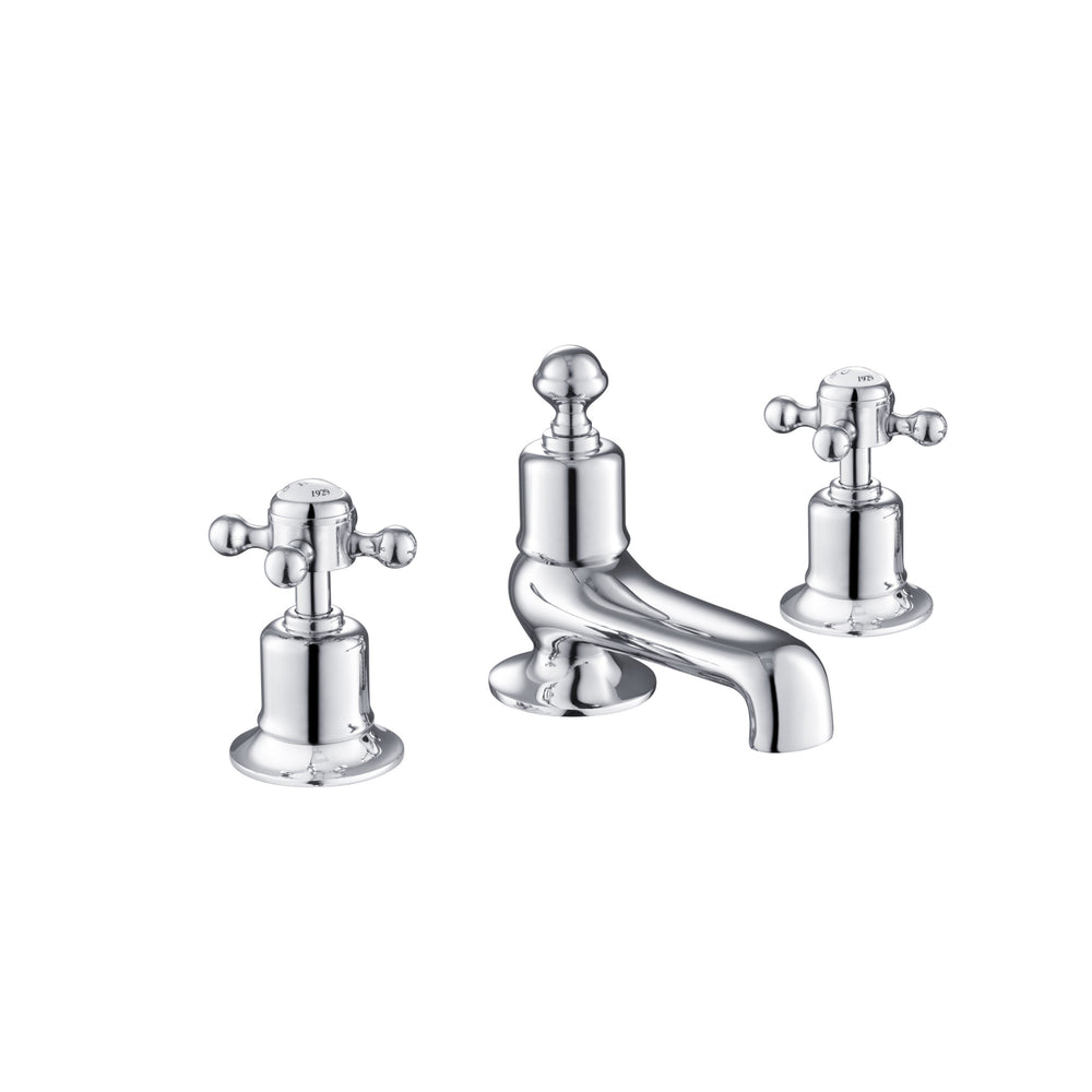 JTP Grosvenor Cross 3 Hole Deck Mounted Bath Filler in Polished Gold