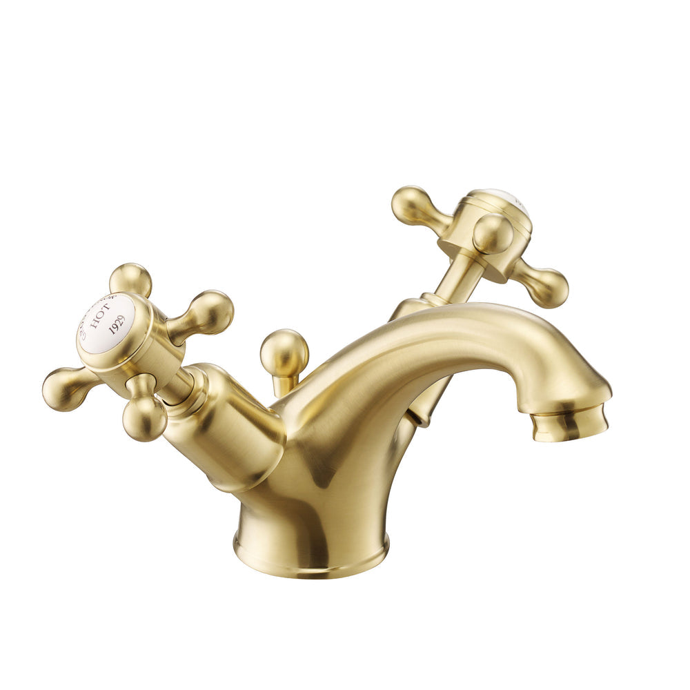 JTP Grosvenor Cross Basin Mixer with Pop Up Waste in Brushed Brass