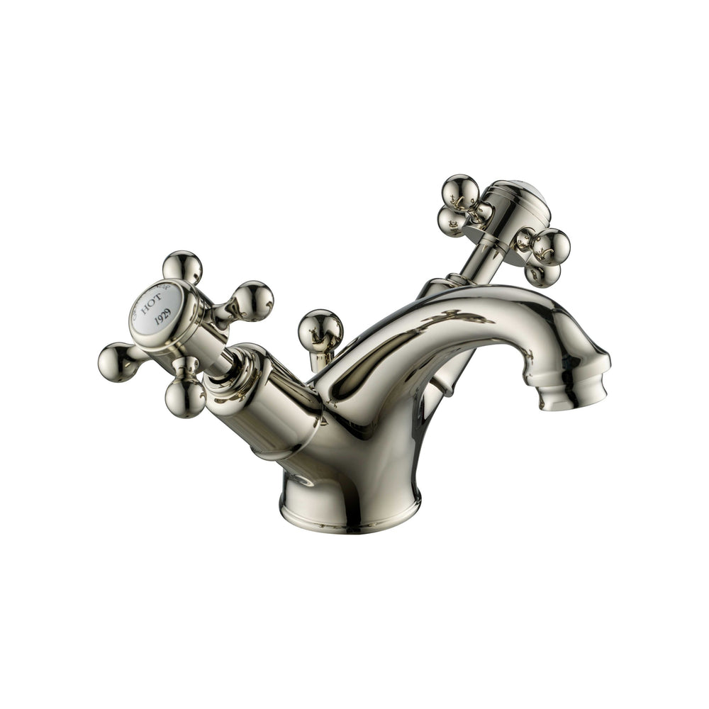 JTP Grosvenor Cross Basin Mixer with Pop Up Waste in Polished Nickel