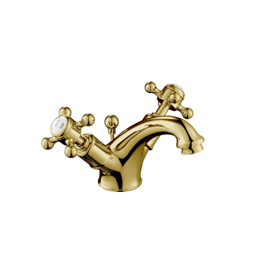 JTP Grosvenor Cross Basin Mixer with Pop Up Waste in Polished Gold