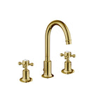 JTP Grosvenor Cross 3 Hole Basin Mixer with Swivel Spout and Pop Up Waste in Polished Gold