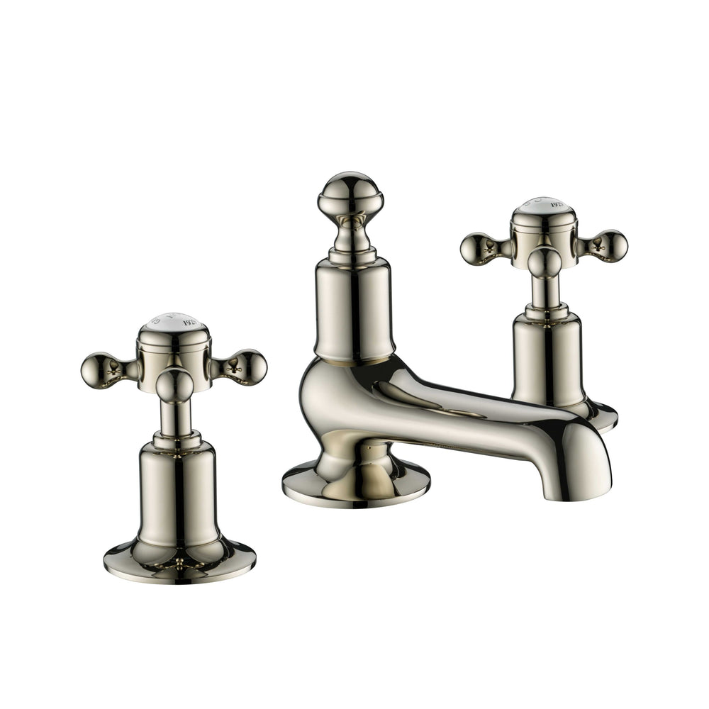 JTP Grosvenor Cross 3 Hole Deck Mounted Basin Mixer in Polished Nickel