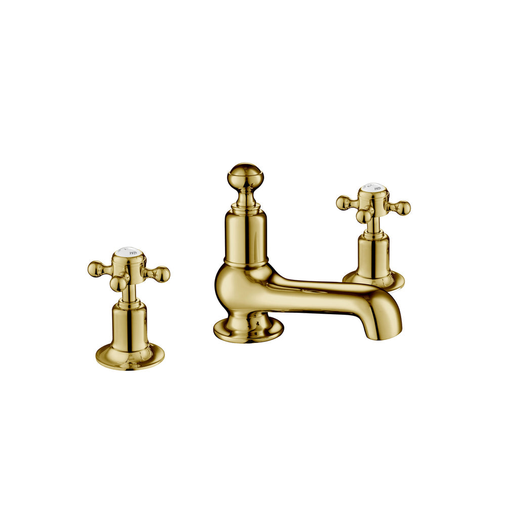 JTP Grosvenor Cross 3 Hole Deck Mounted Basin Mixer in Polished Gold