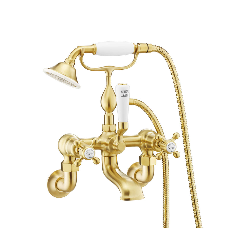 JTP Grosvenor Cross Bath Shower Mixer with Kit in Brushed Brass