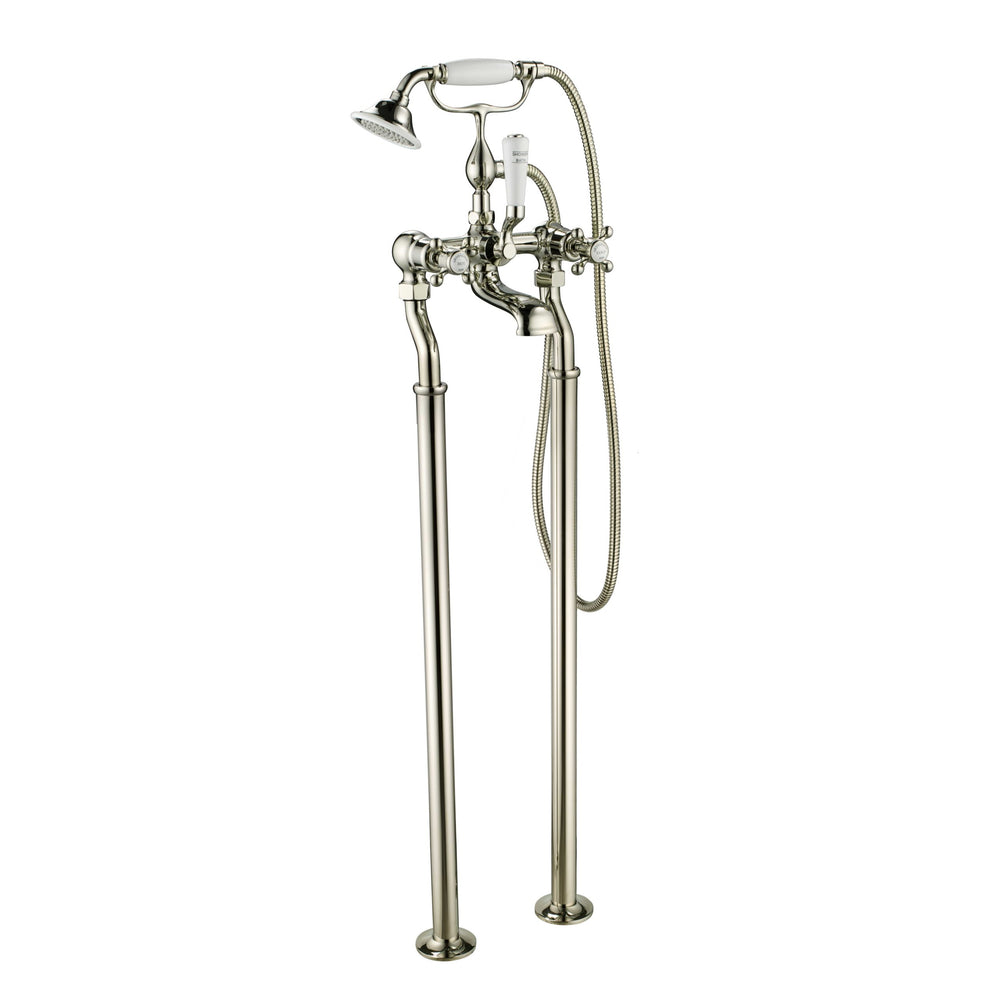 JTP Grosvenor Cross Freestanding Bath Shower Mixer with Kit in Polished Nickel