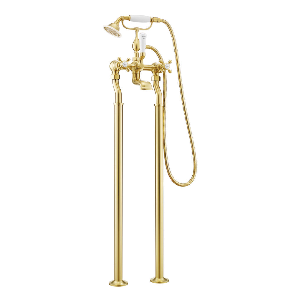 JTP Grosvenor Cross Freestanding Bath Shower Mixer with Kit in Brushed Brass