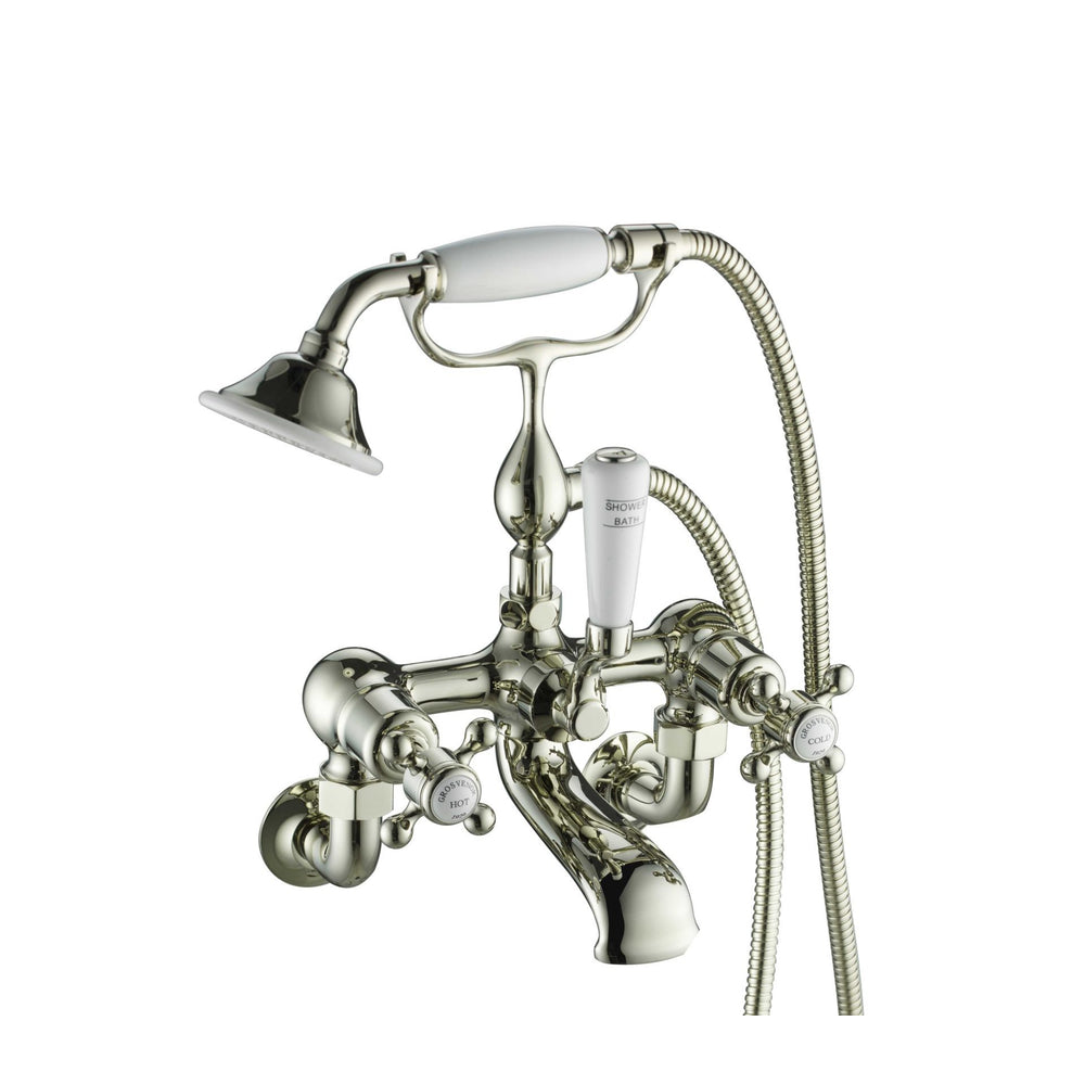 JTP Grosvenor Cross Bath Shower Mixer with Kit in Polished Nickel