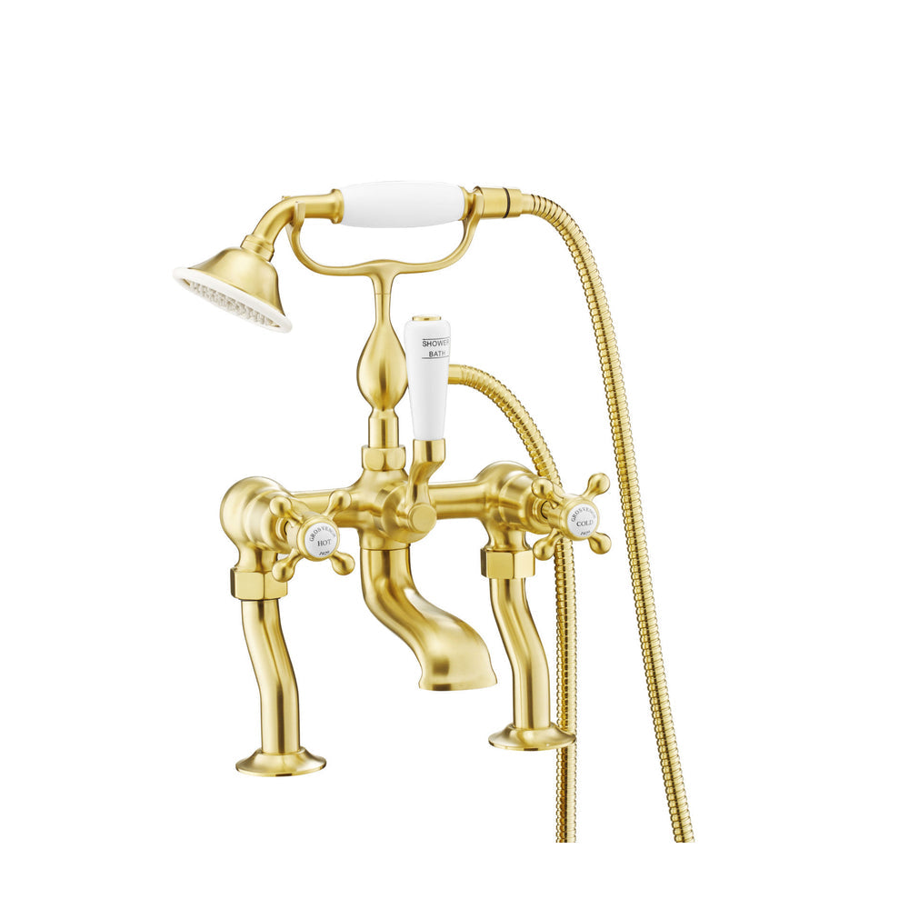 JTP Grosvenor Cross Bath Shower Mixer with Kit in Brushed Brass