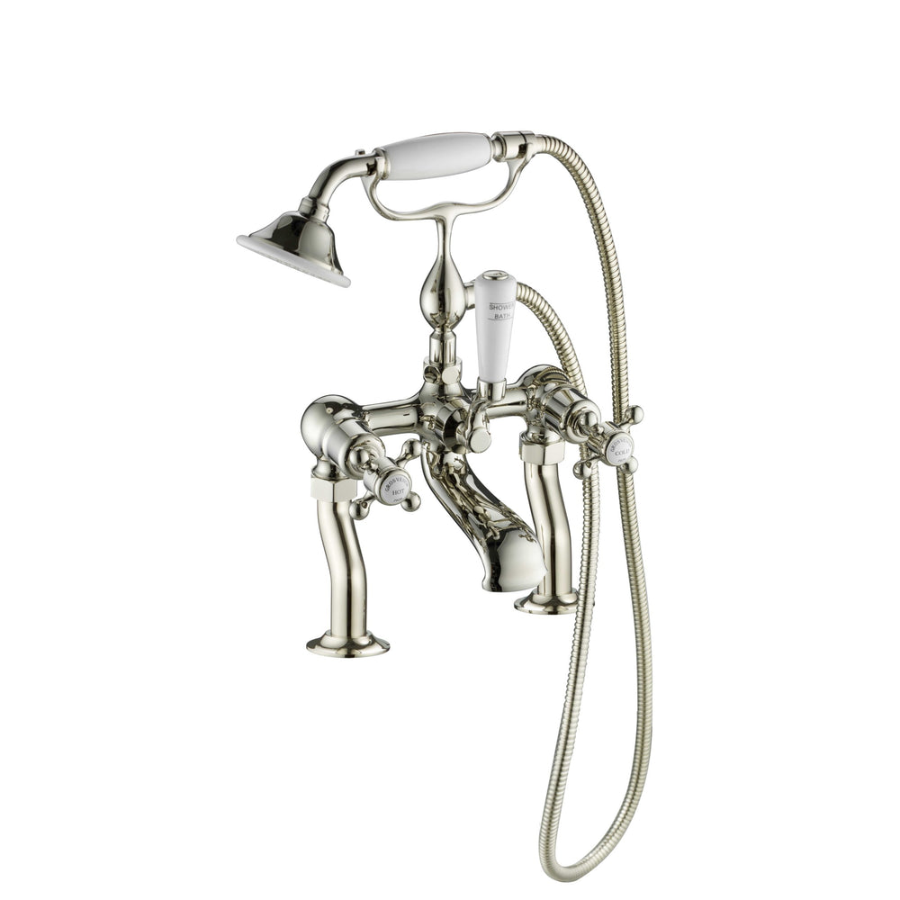 JTP Grosvenor Cross Bath Shower Mixer with Kit in Polished Nickel