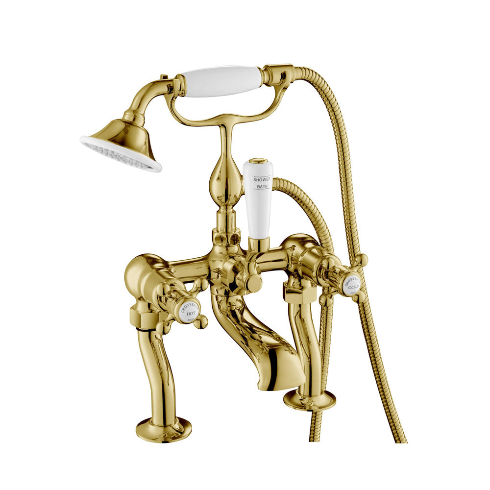 JTP Grosvenor Cross Bath Shower Mixer with Kit in Polished Gold