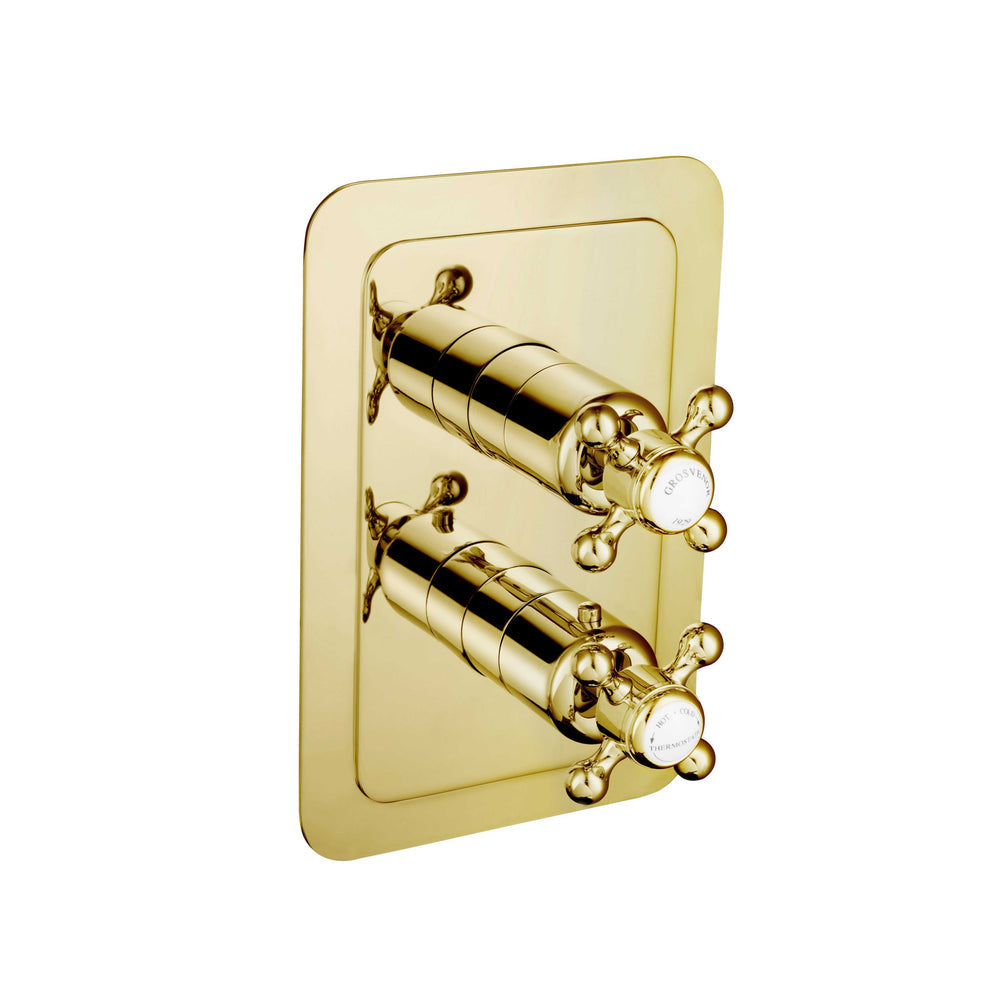 JTP Grosvenor Cross Thermostatic Concealed 1 Outlet Shower Valve, Vertical in Polished Gold