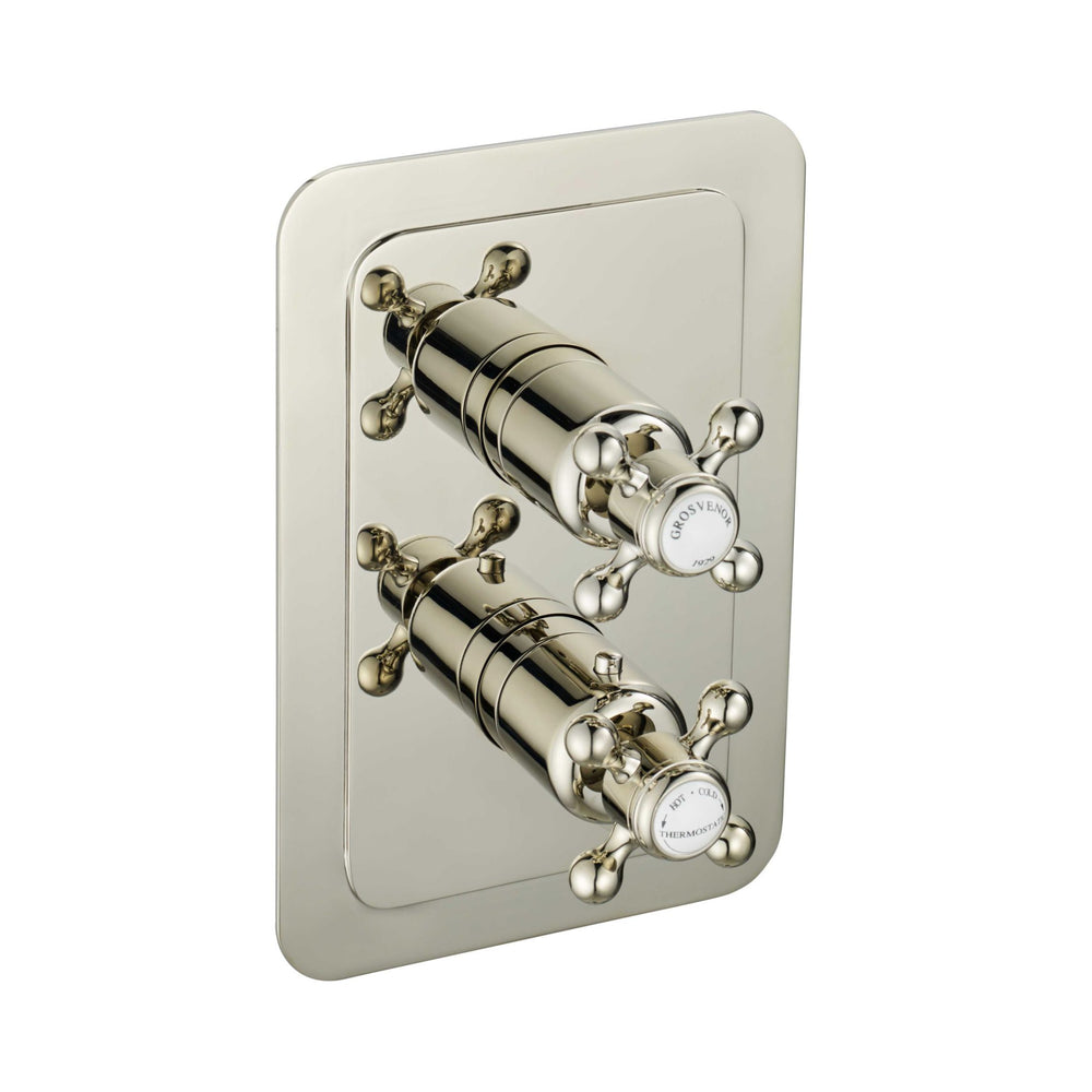JTP Grosvenor Cross Thermostatic Concealed 2 Outlet Shower Valve 671 in Polished Nickel