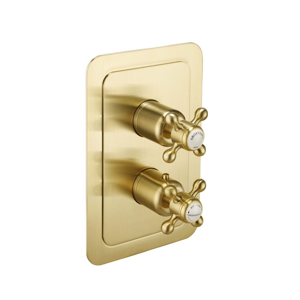 JTP Grosvenor Cross Thermostatic Concealed 2 Outlet Shower Valve 671 in Brushed Brass