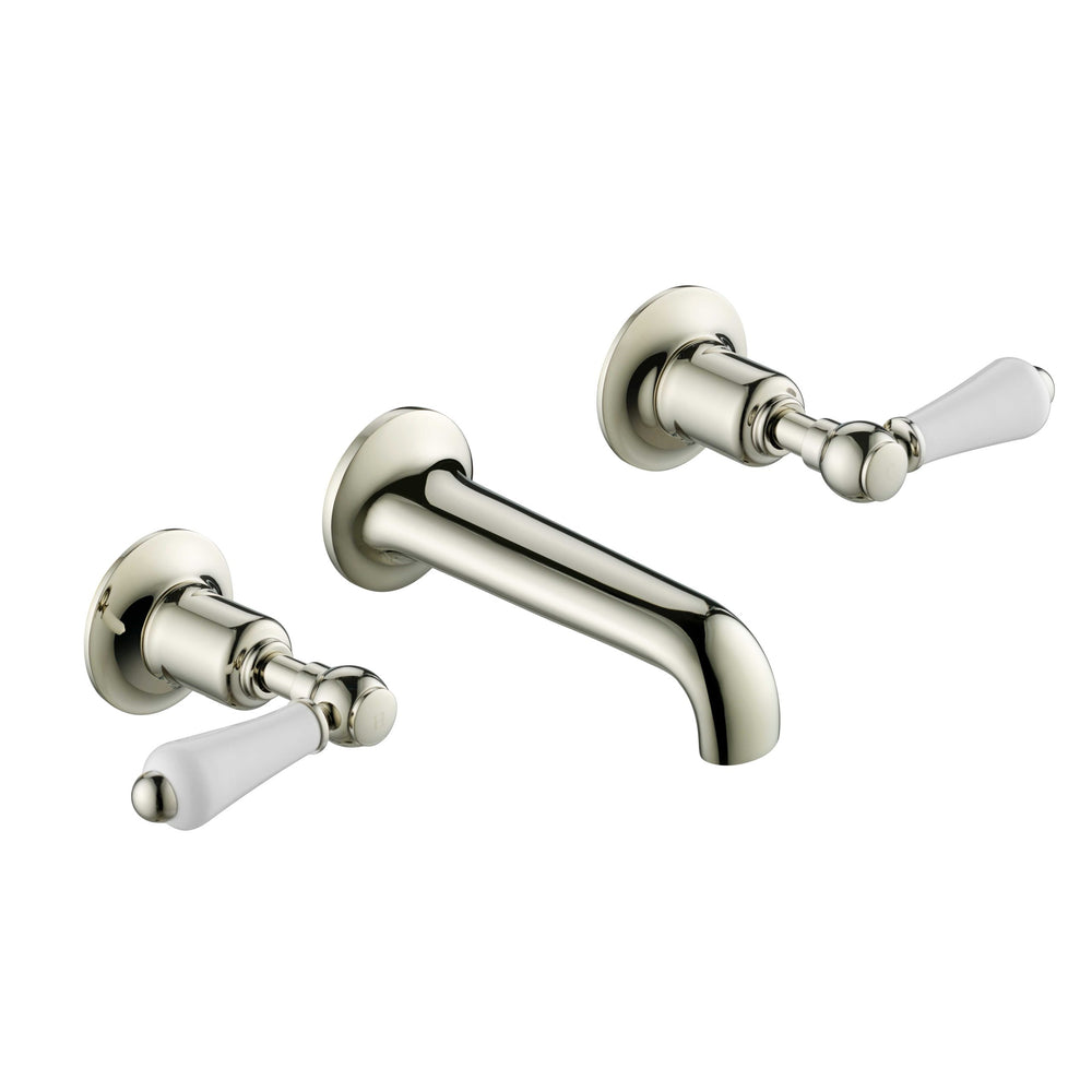 JTP Grosvenor Lever 3 Hole Wall Mounted Basin Mixer in Polished Nickel