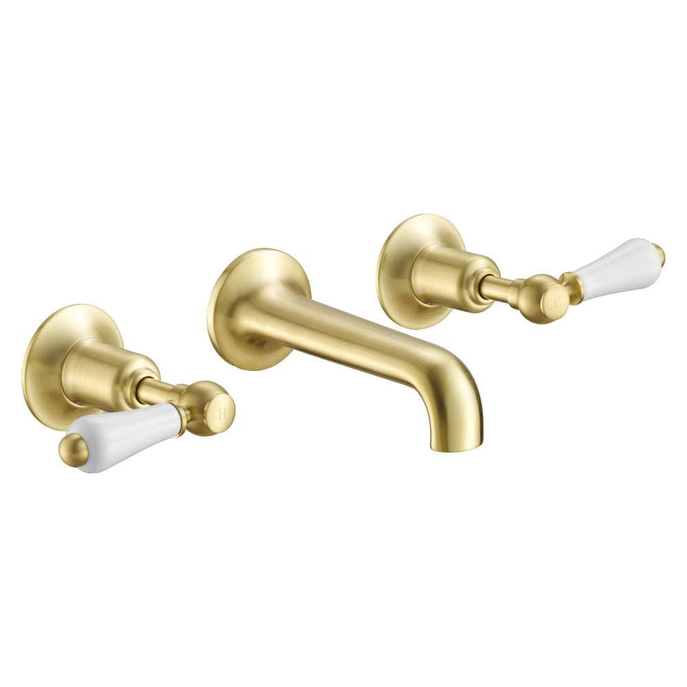 JTP Grosvenor Lever 3 Hole Wall Mounted Basin Mixer in Brushed Brass