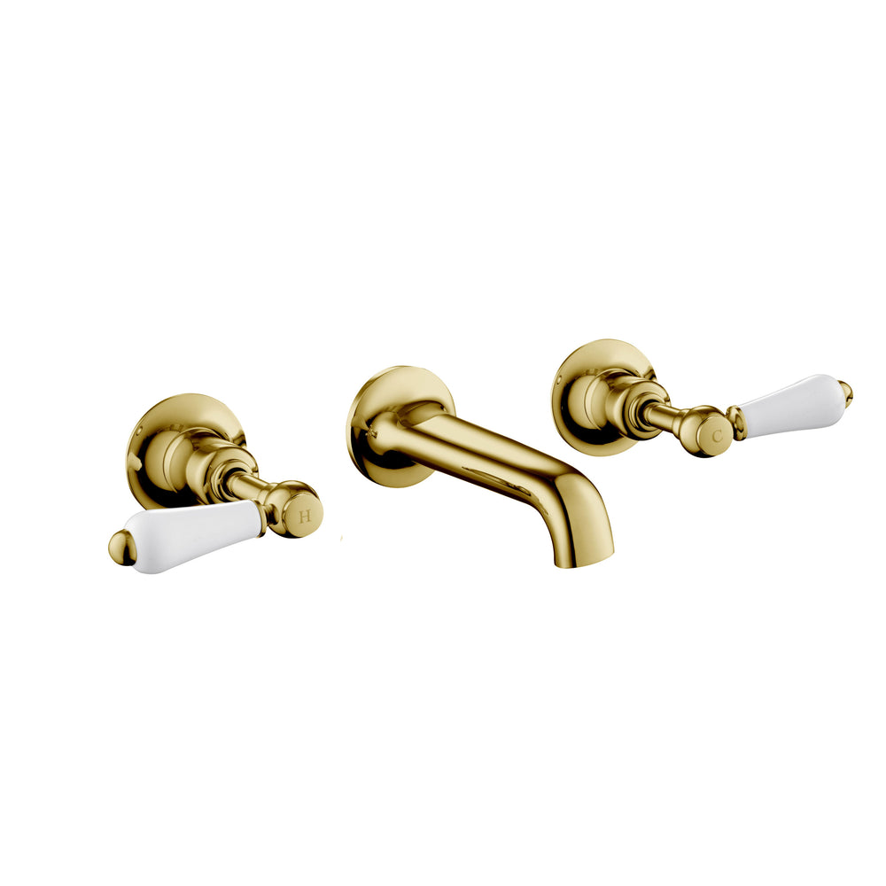 JTP Grosvenor Lever 3 Hole Wall Mounted Basin Mixer in Polished Gold
