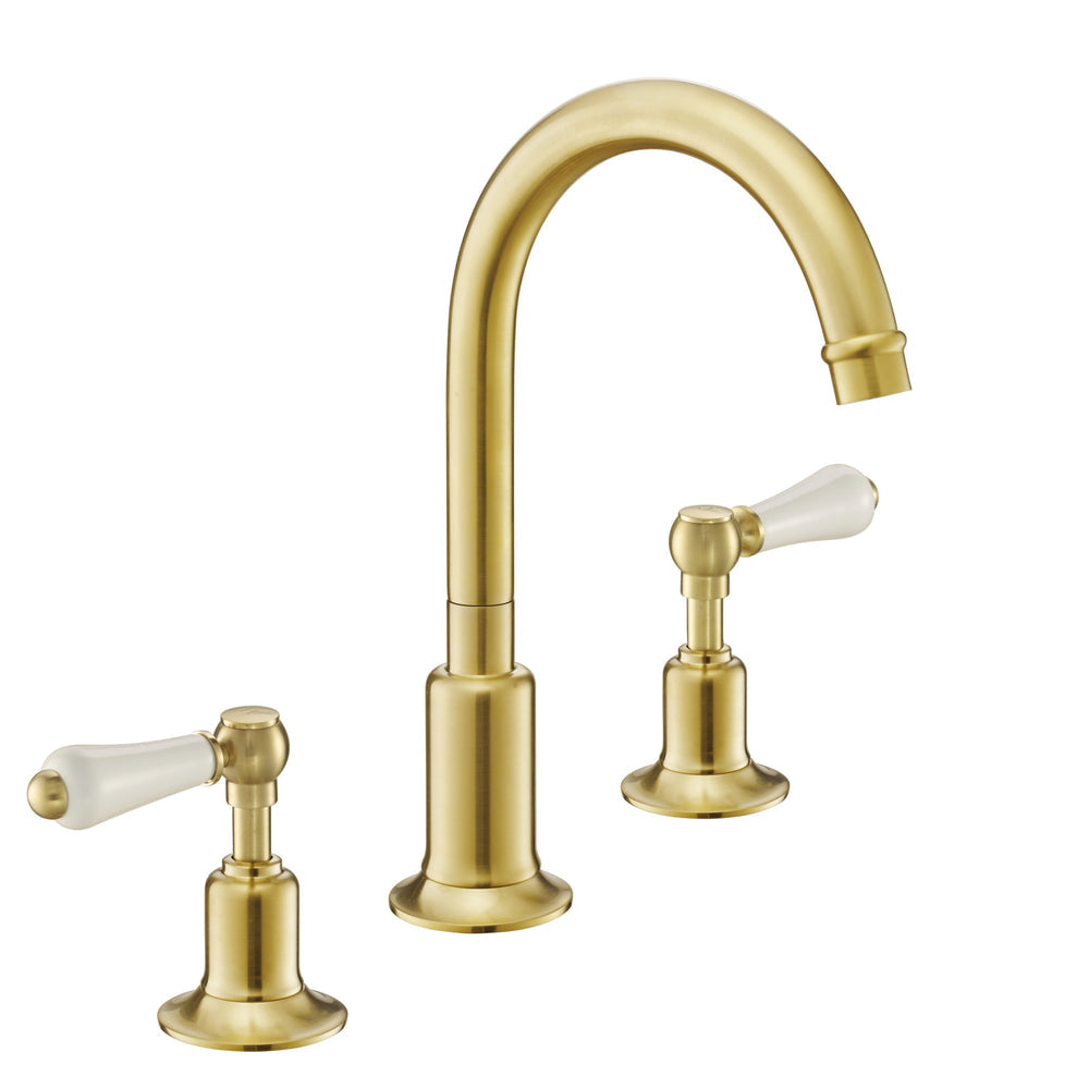 JTP Grosvenor Lever 3 Hole Basin Mixer with Swivel Spout and Pop Up Waste in Brushed Brass