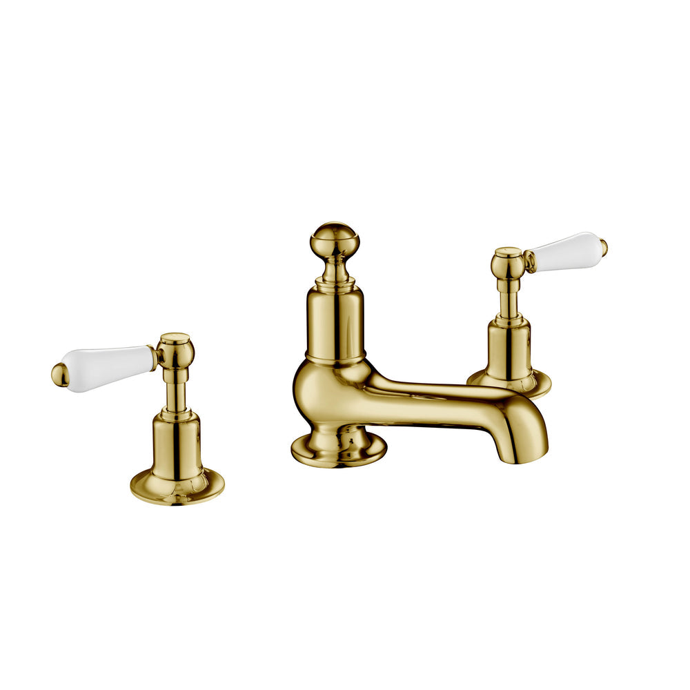 JTP Grosvenor Lever 3 Hole Deck Mounted Basin Mixer in Polished Gold