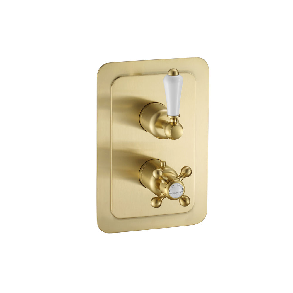 JTP Grosvenor Lever Thermostatic Concealed 2 Outlet Shower Valve 671 in Brushed Brass