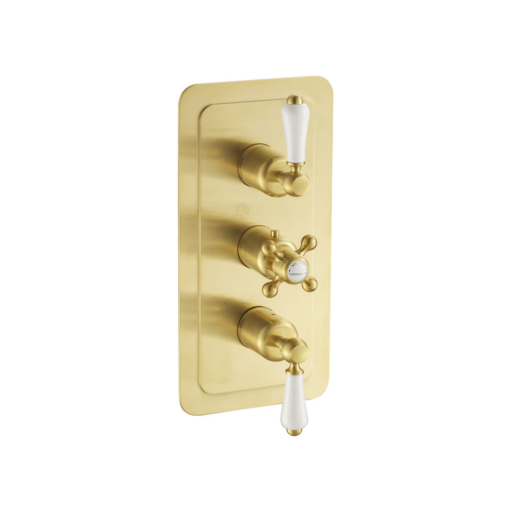 JTP Grosvenor Lever Thermostatic Concealed 3 Outlet Shower Valve, Vertical in Brushed Brass