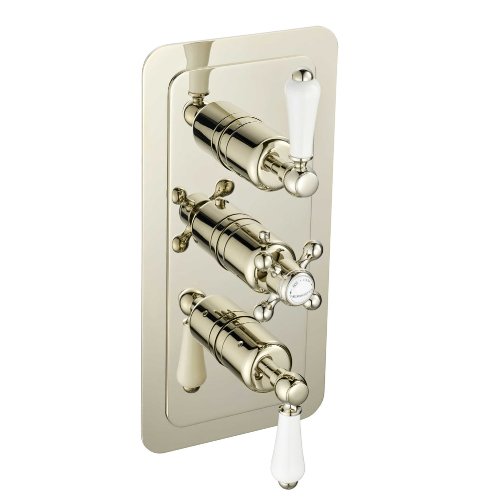 JTP Grosvenor Lever Thermostatic Concealed 2 Outlet Shower Valve, Vertical in Polished Nickel