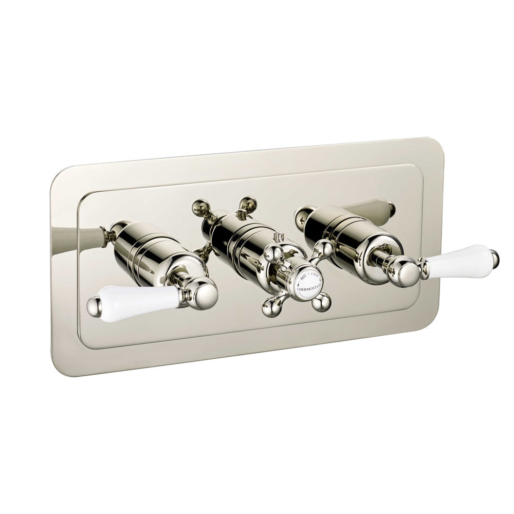 JTP Grosvenor Lever Thermostatic Concealed 2 Outlet Shower Valve, Horizontal in Polished Nickel