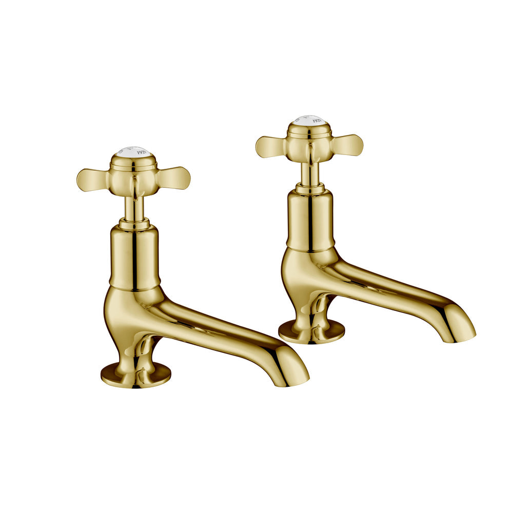JTP Grosvenor Pinch Long Nose Basin Taps in Polished Gold