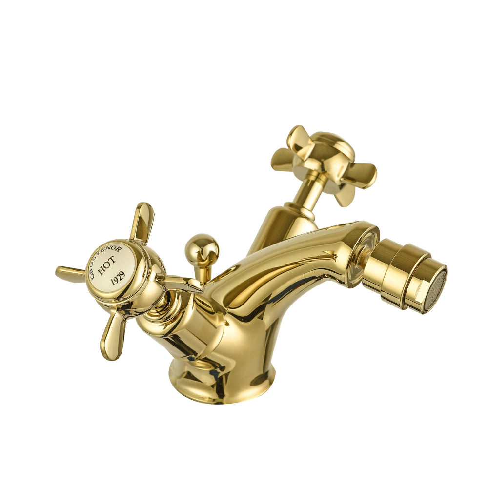JTP Grosvenor Pinch Bidet Mixer with Pop Up Waste in Polished Gold