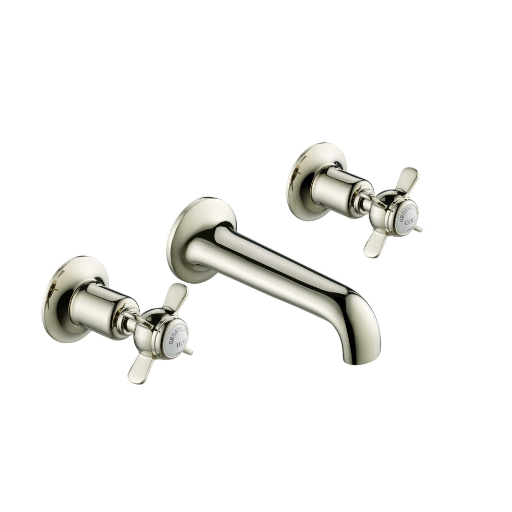 JTP Grosvenor Pinch 3 Hole Wall Mounted Basin Mixer in Polished Nickel
