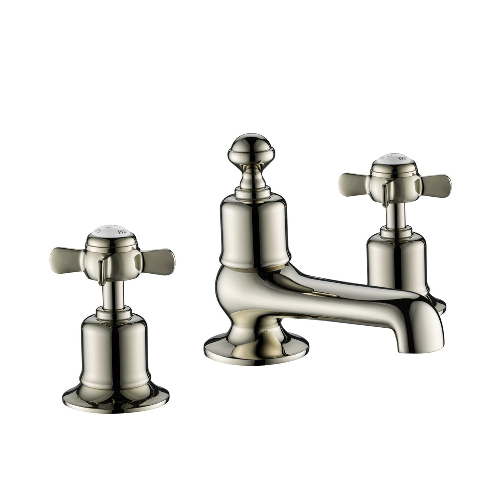 JTP Grosvenor Pinch 3 Hole Deck Mounted Basin Mixer in Polished Nickel