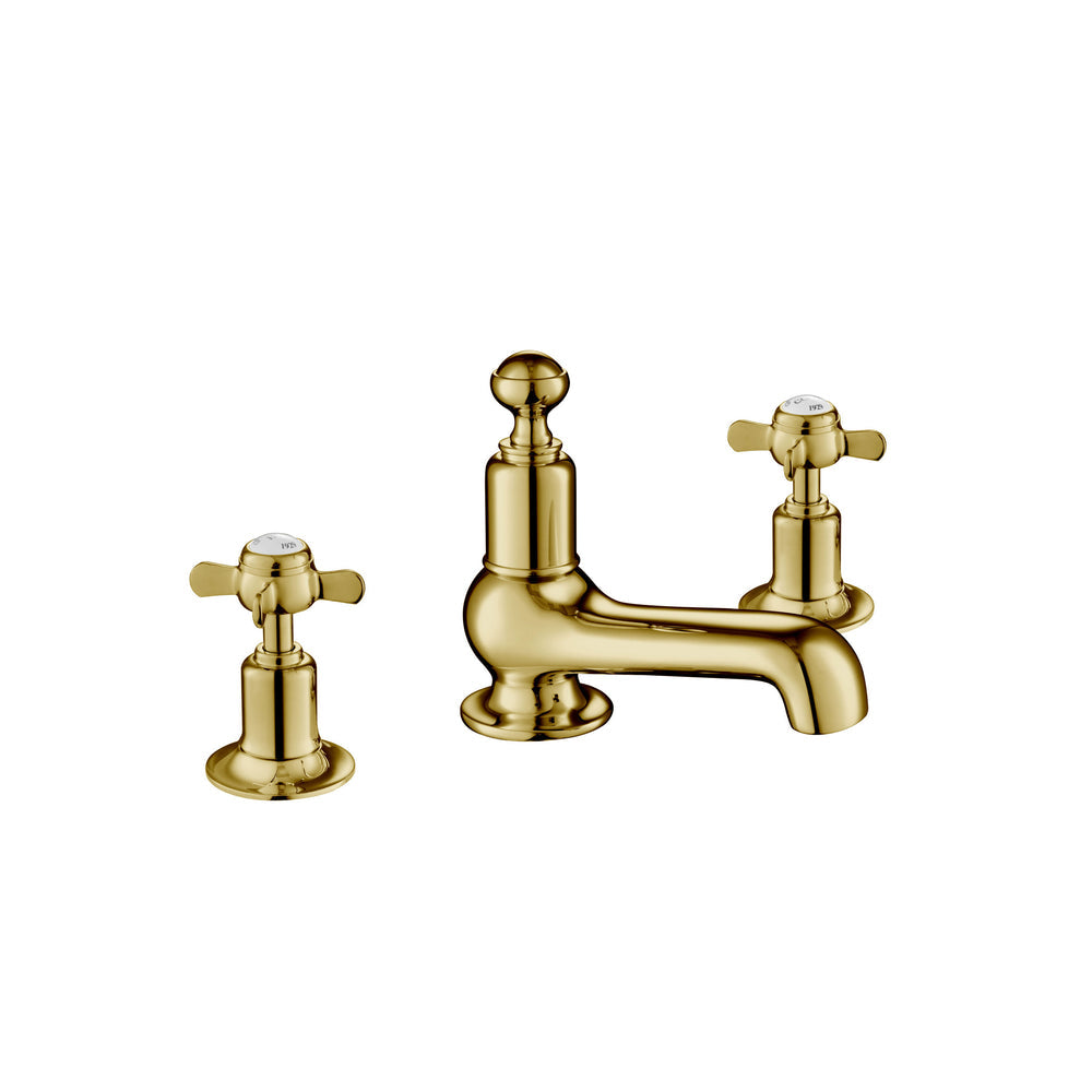 JTP Grosvenor Pinch 3 Hole Deck Mounted Basin Mixer in Polished Gold
