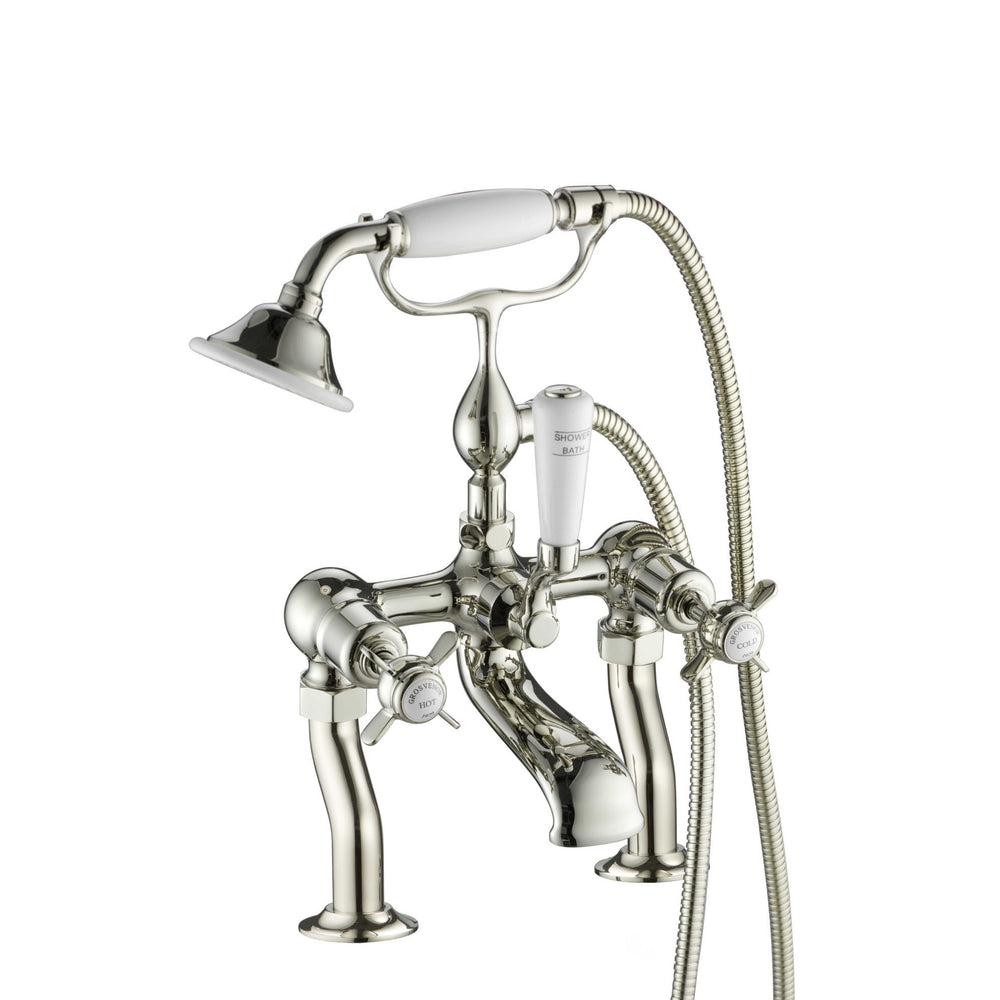 JTP Grosvenor Pinch Bath Shower Mixer with Kit in Polished Nickel