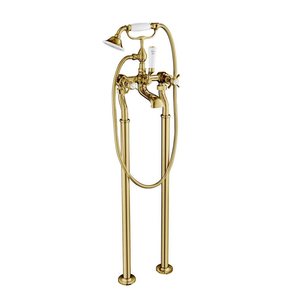 JTP Grosvenor Pinch Freestanding Bath Shower Mixer with Kit in Polished Gold