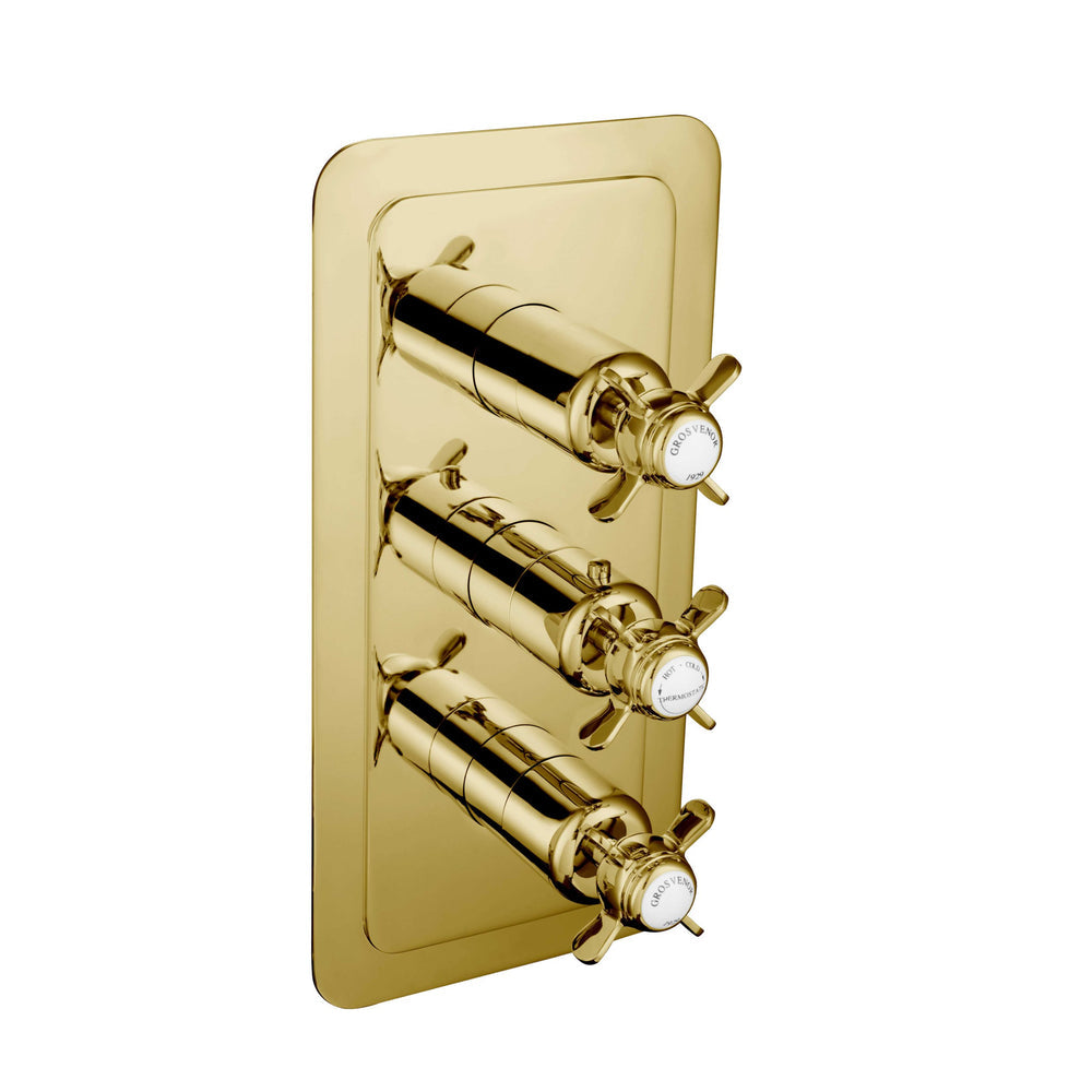 JTP Grosvenor Pinch Thermostatic Concealed 2 Outlet Shower Valve, Vertical in Polished Gold