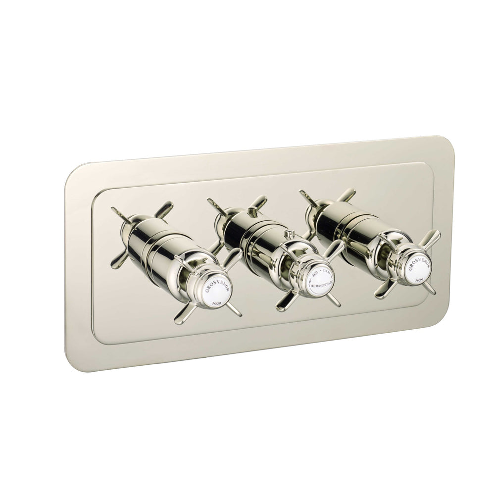 JTP Grosvenor Pinch Thermostatic Concealed 2 Outlet Shower Valve, Horizontal in Polished Nickel