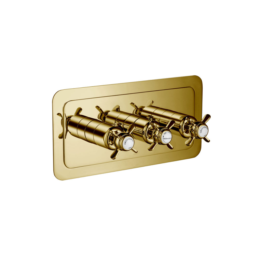 JTP Grosvenor Pinch Thermostatic Concealed 2 Outlet Shower Valve, Horizontal in Polished Gold