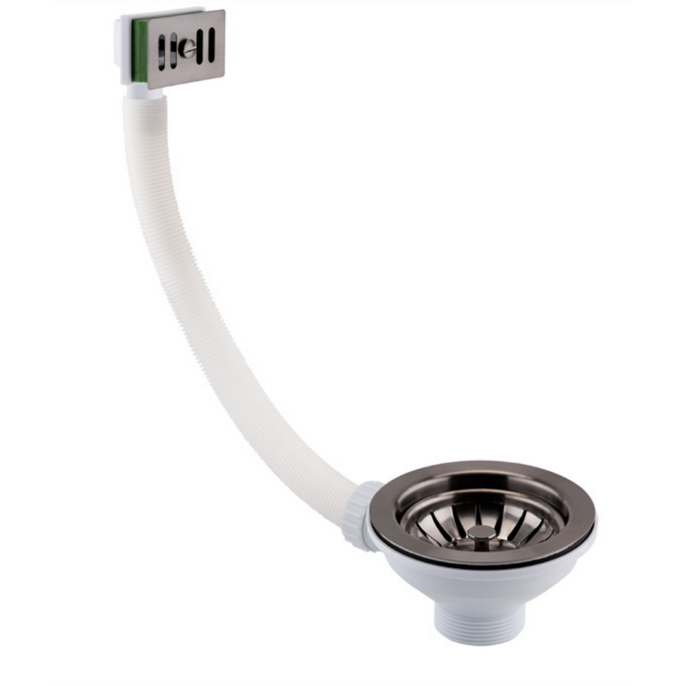 JTP Basket Strainer Waste with Square Overflow in Brushed Black