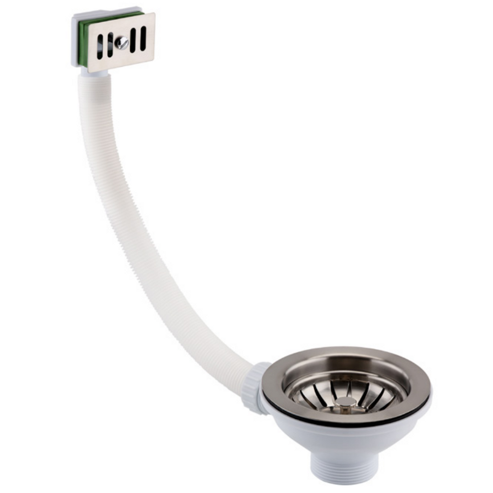 JTP Basket Strainer Waste with Square Overflow in Stainless Steel
