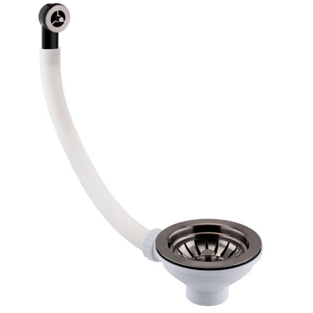 JTP Basket Strainer Waste with Round Overflow in Brushed Black