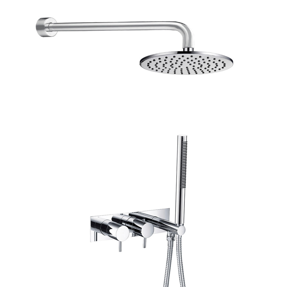 JTP VOS Concealed Shower Pack: 2 Outlet Valve with Handset, 200mm Overhead and 300mm Arm in Chrome