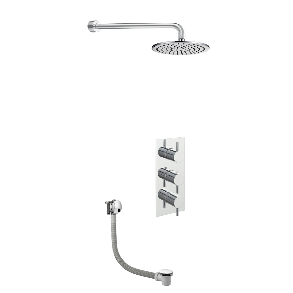 JTP VOS Concealed Shower and Bath Pack: 2 Outlet Valve, Slimline Exofil, Arm and Overhead in Chrome