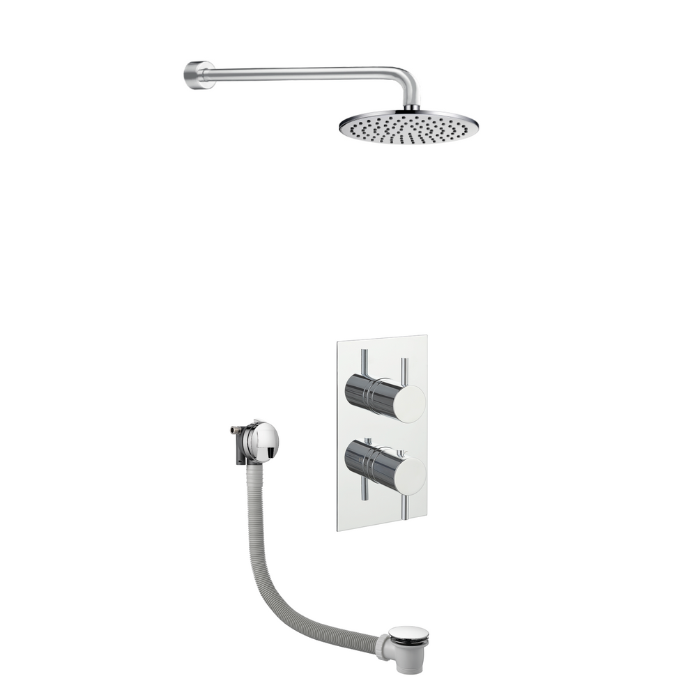 JTP VOS Concealed Shower and Bath Pack: 2 Outlet Valve, Overhead, Arm and Slimline Exofil in Chrome