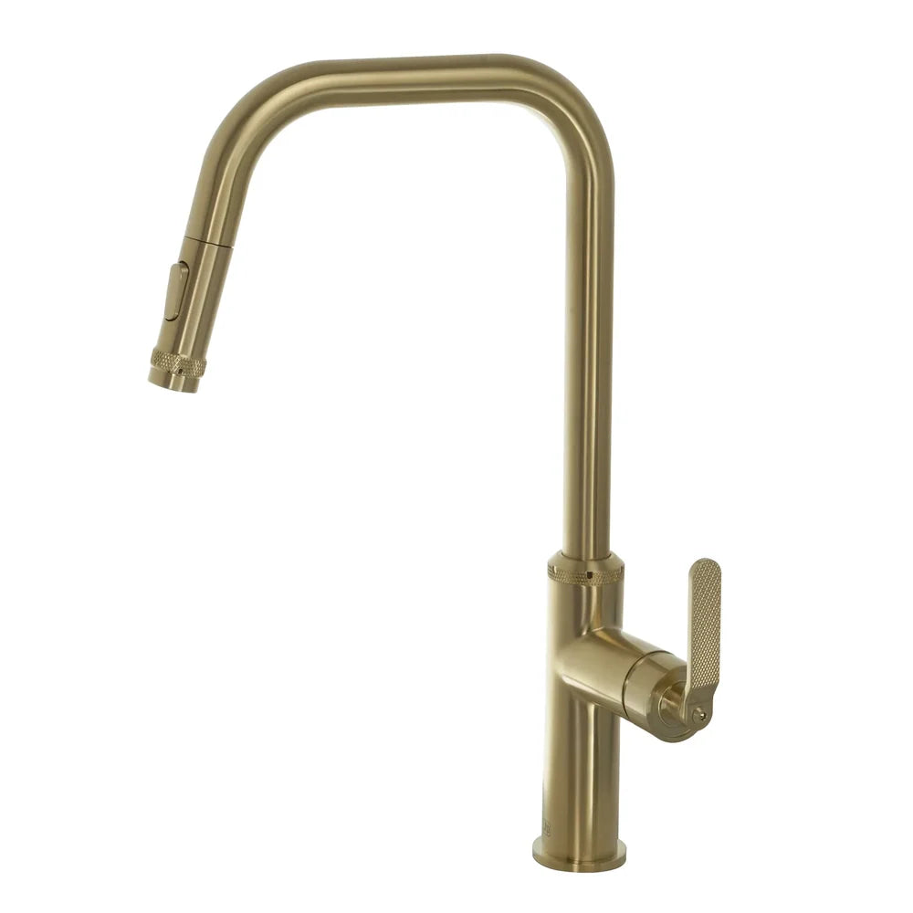 JTP Decor Single Lever Pull Out Kitchen Sink Mixer in Brushed Brass