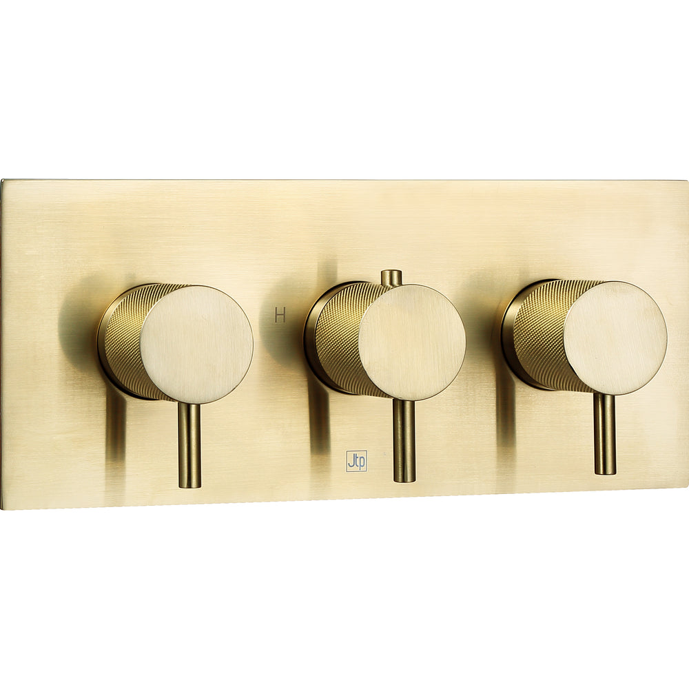 JTP VOS Thermostatic Concealed 3 Outlet Shower Valve, Horizontal in Brushed Brass