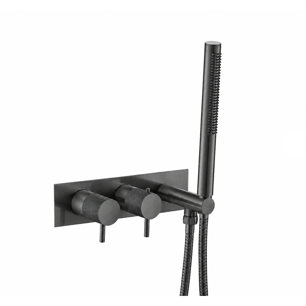 JTP VOS Thermostatic Concealed 2 Outlet Shower Valve with Attached Handset in Brushed Black