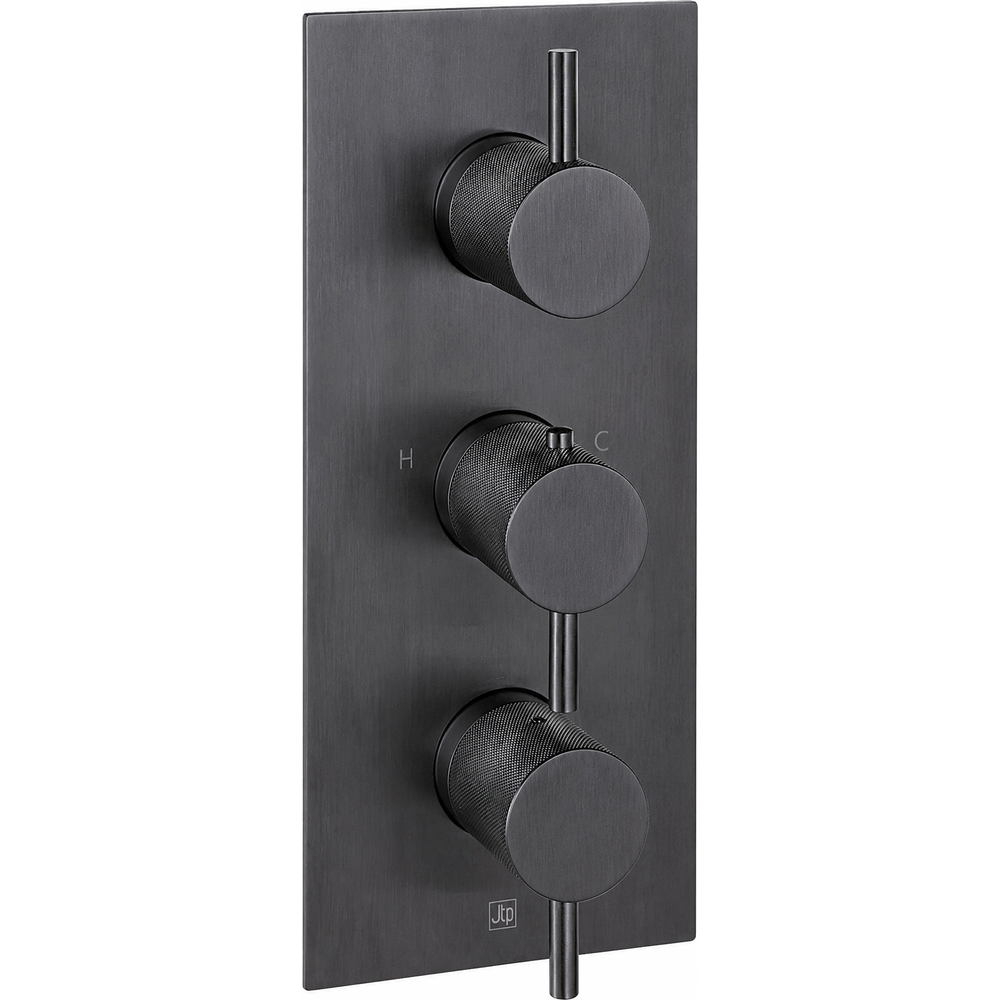 JTP VOS Thermostatic Concealed 3 Outlet Shower Valve, Vertical in Brushed Black