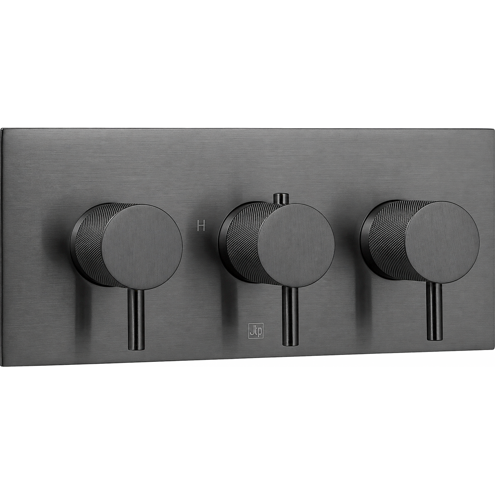 JTP VOS Thermostatic Concealed 2 Outlet Shower Valve, Horizontal in Brushed Black
