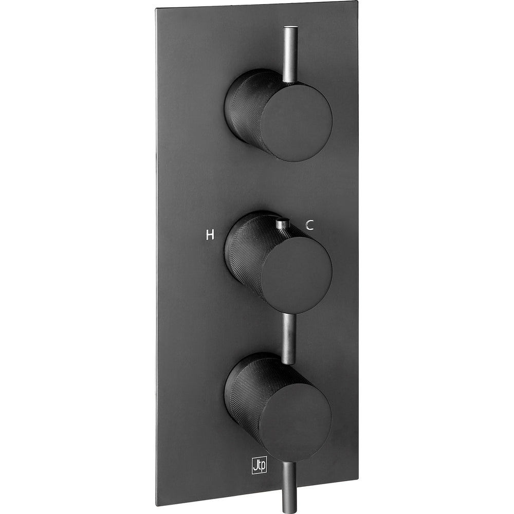 JTP VOS Thermostatic Concealed 3 Outlet Shower Valve, Vertical in Matt Black
