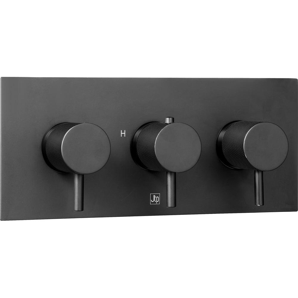 JTP VOS Thermostatic Concealed 3 Outlet Shower Valve, Horizontal in Matt Black
