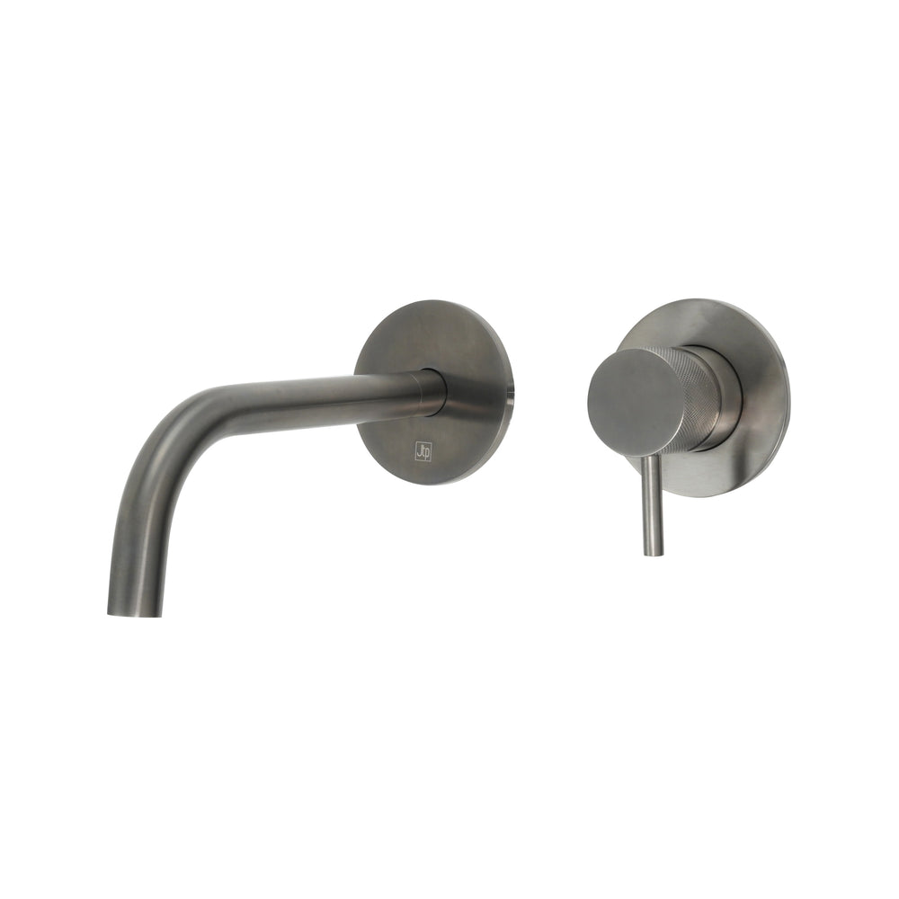 JTP VOS Single Lever Wall Mounted Basin Mixer with Slim Spout in Brushed Black